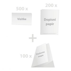 Grafino oblikovanje in tisk > Paketi - design in tisk v 24 urah > Vizitke + dopisni papir + poslovne mape > 500 x vizitke + 200 x dopisni papir 4/0 + 100 x mapa 4/0 (24h*)